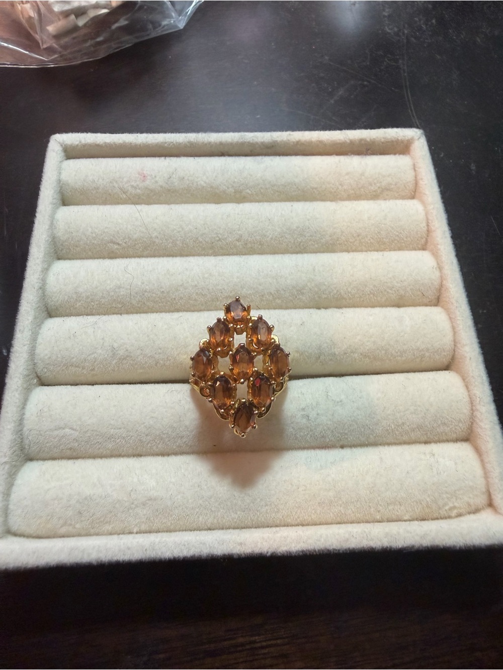 Gold-Tone Amber Cluster Cocktail Ring - Women Jewelry